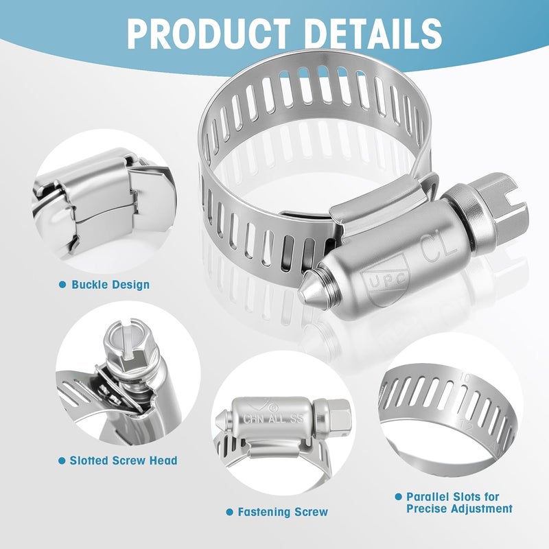 FARRAY 150 PCS Hose Clamps Assortment Kit, Adjustable 1/4"- 2"(6-51mm) Worm Gear Hose Clamps, 304 Stainless Steel Hose Clamps for Plumbing, Automotive and Mechanical Applications - Image 3